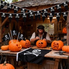 Pirate Day Party Flag Set – Includes 65ft Pirate Skull Banner, 3ftx4.92ft Big