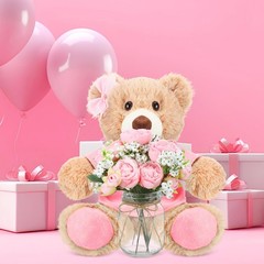 Ferrochef Pink 6 Set Baby Shower Bear Centerpieces for Tables Mason-Style Gla…