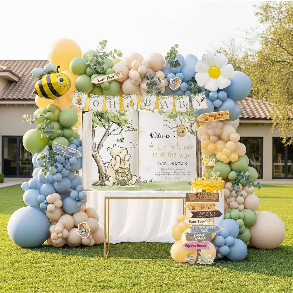 Classic Winnie Baby Shower Balloon Arch Kit Boy with Vintage Bear Baby theme …