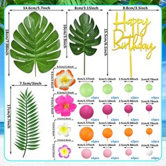 36pcs Hawaiian Flower Cake Topper with Palm Leaves and Summer Flowers Suitabl…