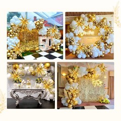 White and Gold Balloons Garland Arch Kit with 3pcs Foil Balloons, Metallic Go…