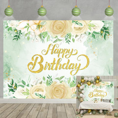 Greenery Happy Birthday Backdrop 8X6FT Sage Green Glitter Gold Eucalyptus Leaves