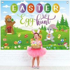 Extra Large 6.9FT*5FT Easter Egg Hunt Photo Booth Kids Funny Banner Decorations