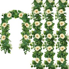 4 Packs 24FT Artificial Eucalyptus Flower Garland with White Camellias, Faux