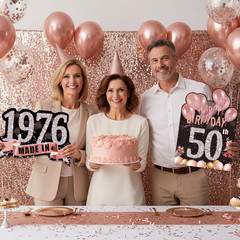 2Pcs Birthday Yard Signs 50th Birthday Decorations for Women Rose Gold Happy 50