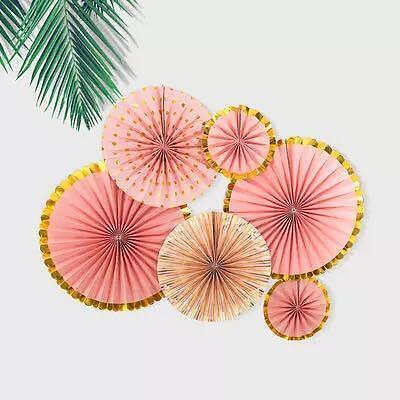 Paper Fans Rose Gold Peach Party Decorations 6pcs Hanging Decor Birthday Bridal