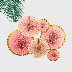 Paper Fans Rose Gold Peach Party Decorations 6pcs Hanging Decor Birthday Bridal