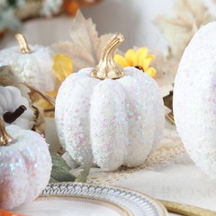 7PCS Assorted Size Gold Glitter Pumpkin Set for Fall and Halloween Decor