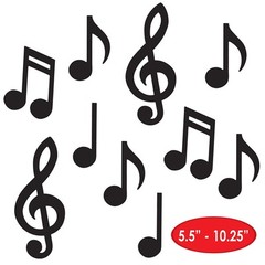 Mini Siluetas De Notas Musicales (Paquete De 10), 5.5″-10.25″, Negro