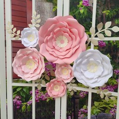 Blush Pink White 3D Flower with Leaf for Nursery Wall Decorations Girl Baby S…