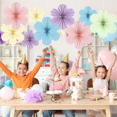 9PCS Pastel Paper Flowers Decorations Pastel Paper Fans Floral Backdrop Decor…