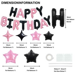 35PCS Black Pink Happy Birthday Decorations Kit 16 Inch Happy Birthday Balloo…