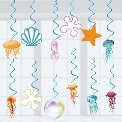24 Pcs Under The Sea Jellyfish Hanging Swirls Ocean Theme Party Streamers