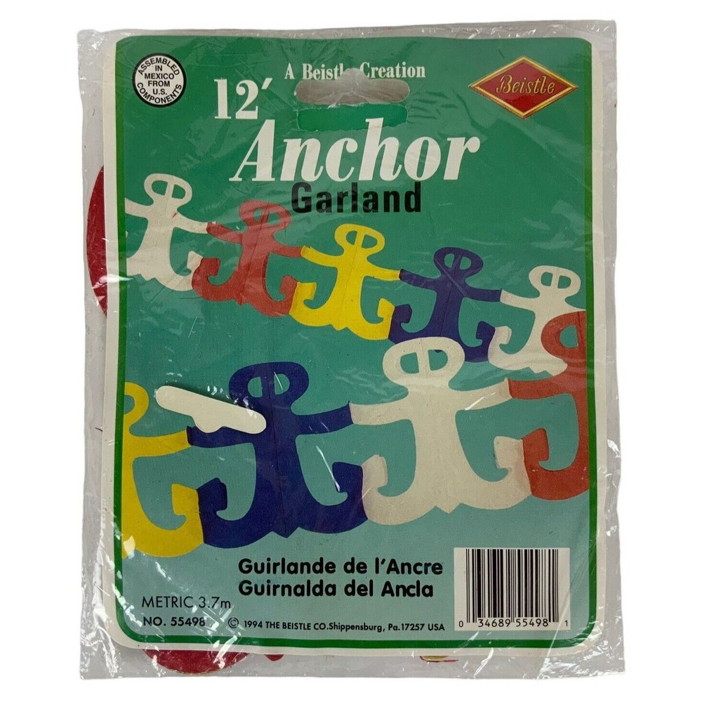 Beistle 12 Ft Anchor Garland Nautical Multicolor Paper Party Decoration 1994