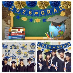 Blue and Gold Graduation Decorations 2026, 2026 Grad Banner Blue&gold