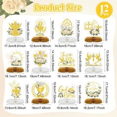12 PCS First Communion Decoration Baptism Party Honeycomb Cross Centerpieces