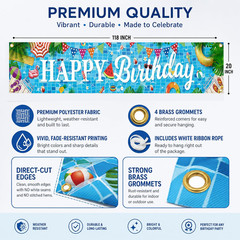 Pool Birthday Party Decorations, Extra Large Size Happy Birthday Pool Party Bann