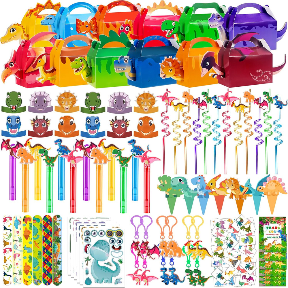 320PCS Dinosaur Birthday Party Decorations Favors Supplies, Dino Goodie Bags Fil