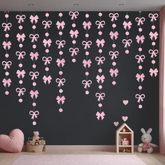 Pink Bow Garland Hanging Decorations, 13FT X 3, Cute Pink Bow Circle Bunting Ban