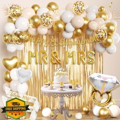 jenlion Engagement Party Decorations Gold White Balloons Banner Sash