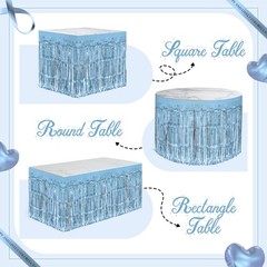 2 Pack Light Blue Table Skirts, 29×108″ Metallic Foil Tinsel Fringe Table Ski…