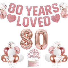 80Th Birthday Decorations for Women – Rose Gold “80 Years Loved” Banner, Happy 8