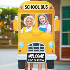 School Bus Photo Booth Frame for Back to School Celebration, 35 Inch Yellow D…