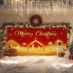 Merry Christmas Nativity Scene Garage Door Banner 13×6 ft Christmas Garage Do…