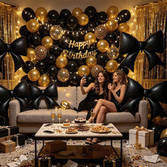 Black Bow Balloon 4 Pack, Giant 29X38 Inch Aluminum Foil Bow Balloons for Birthd