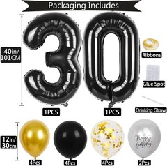 30th Birthday Decorations for Him, 40 inch 30 Balloon Numbers, 18 pcs 12 inch…