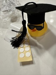 Wannu Car Dashboard Yellow Rubber Duck Black Graduation Hat Sunglasses New