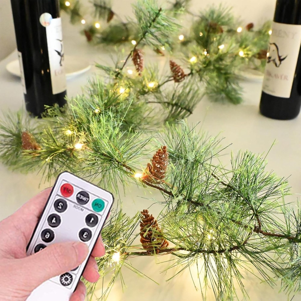 Remote Christmas Smokey Pine Garland with Lights 6.56FT Garlands with Timer 30