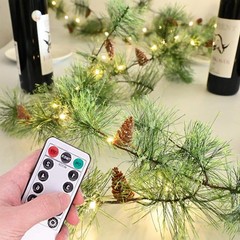 Remote Christmas Smokey Pine Garland with Lights 6.56FT Garlands with Timer 30