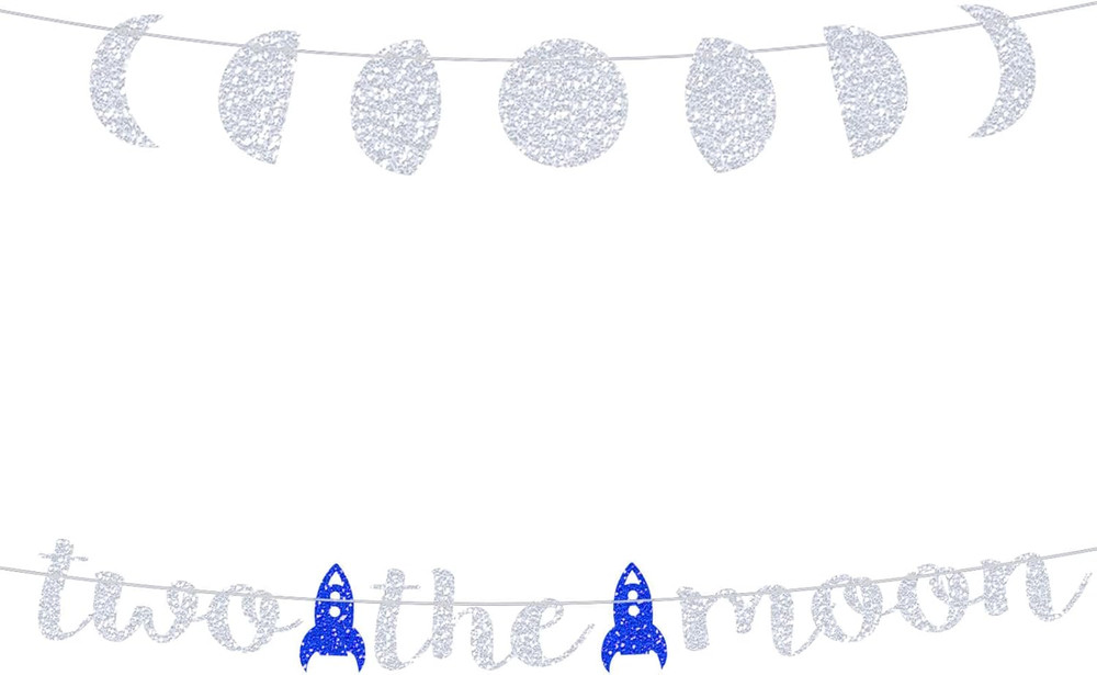 Two the Moon Birthday Decorations Silver Glitter Two the Moon Party Banner for O