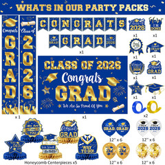 2026 Graduation Decorations, Blue and Gold Graduation Decorations Set, Congrats