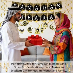 34 Pcs Ramadan Mubarak Banner Pre-Assembled Eid Mubarak Muslim Ramadan Decor
