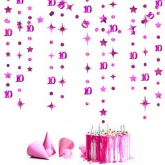 Hot Pink 10th Birthday Decorations Number 10 Circle Dot Twinkle Star Garland …