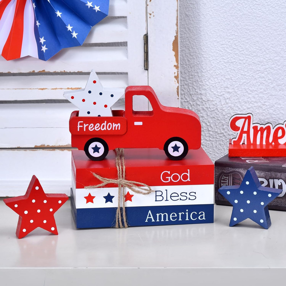 7 Pcs Patriotic Table Decorations, 4Th of July Independence Day Decor, God Bless