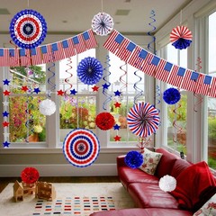 Charming 26Pcs Patriotic Party Decor – Banners, Fans & Pom Poms for Any Occasion