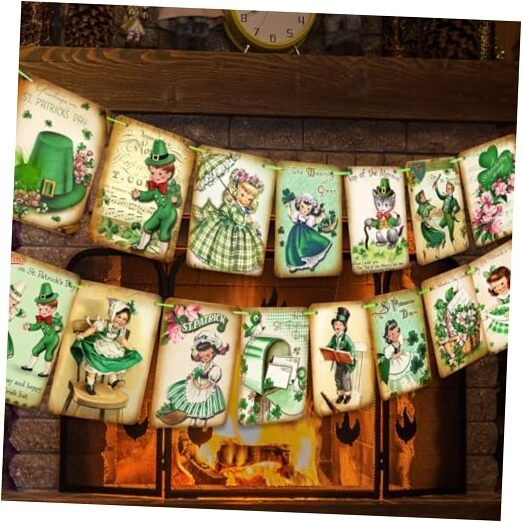 St. Patrick’s Day Decorations – 15pcs Lucky Shamrock Banner, Green Cartoon