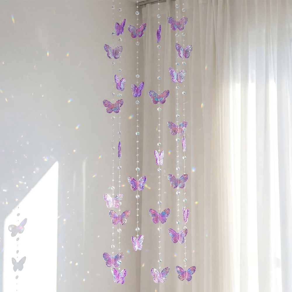 3D Purple Butterfly Decorations 32ft Butterfly Hanging Garlands Plastic Cryst…