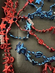 14 Pc USA Red Silver & White Plastic Beads Necklace For Party Kids Adults