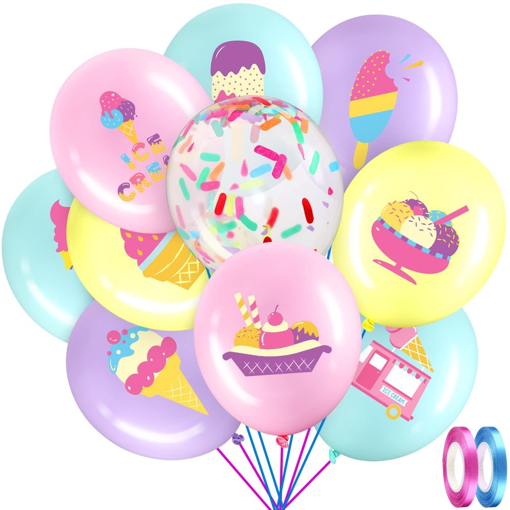 60 Pack Ice Cream Party Balloons Decorations, 12 Inch Sprinkles Party Confett…