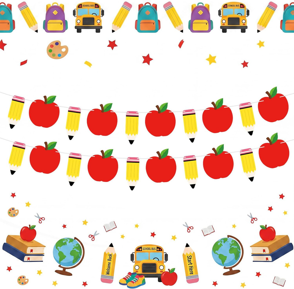 Back to School Decorations Banner – DIY Paper Pencil and Apples Banners, Red