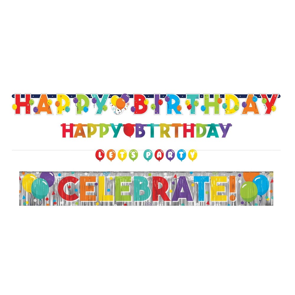 Birthday Celebration Multicolor Paper & Foil Banners (Sizes: 1.6′, 4.5′, 5′ &