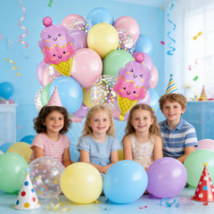 Pastel Balloons -12Inch Macaron Pink Blue Purple Green Yellow Confetti Rainbow L