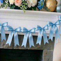 1 String Blue Bow Garland Banner, Pre-Strung Ribbon Bows Decorations for
