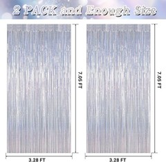 Glitter Silver Tinsel Foil Curtains 2 Pcs – Perfect for NYE & Engagement Parties