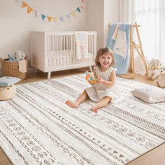 5×7 Washable Area Rug: Non Slip Soft Thin Carpet, Boho Geometric Modern Decor…