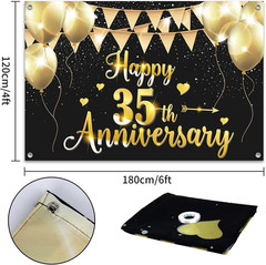 6x4ft Happy 35th Anniversary Banner Backdrop – 35 Wedding Anniversary Decoration
